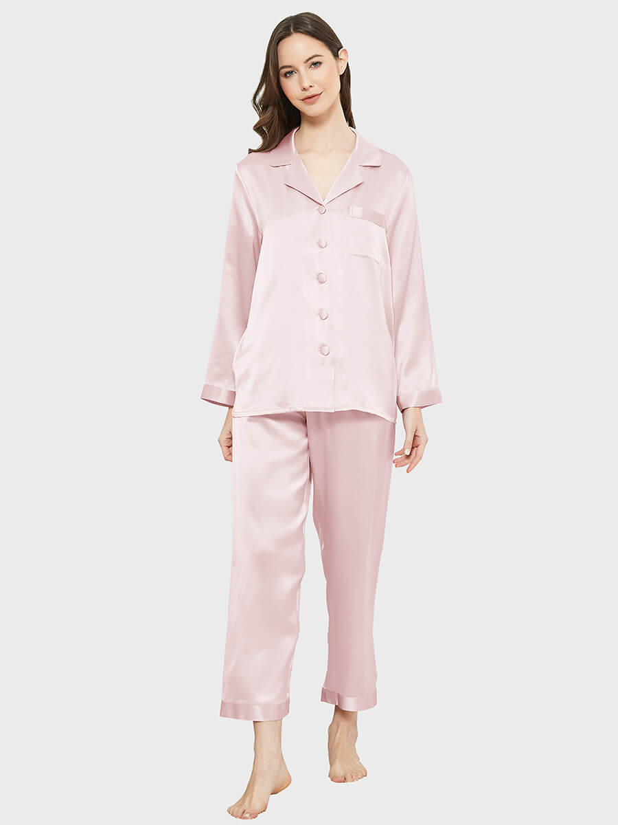 22 Momme Classic Solid Color Full Length Silk PJ Set for Women