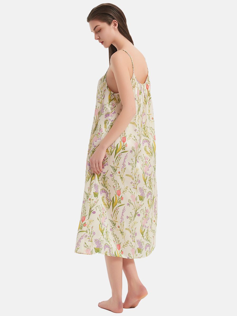 22 Momme Wildflower Print Spaghetti Strap Silk Midi Nightgown