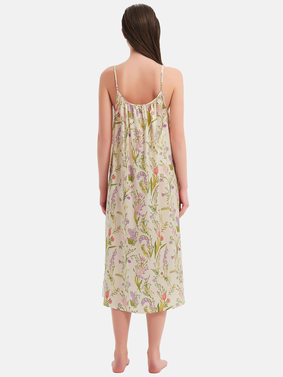 22 Momme Wildflower Print Spaghetti Strap Silk Midi Nightgown