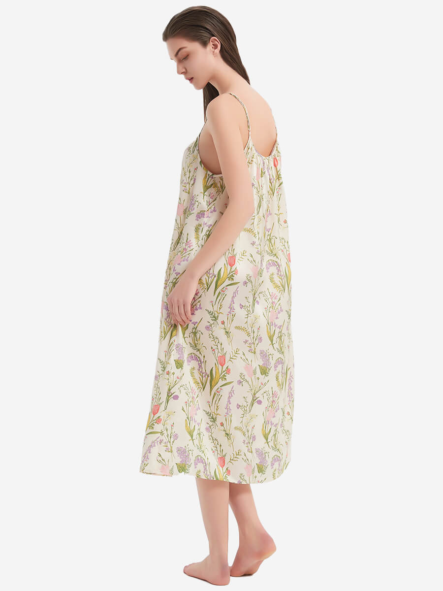 22 Momme Wildflower Print Spaghetti Strap Silk Midi Nightgown