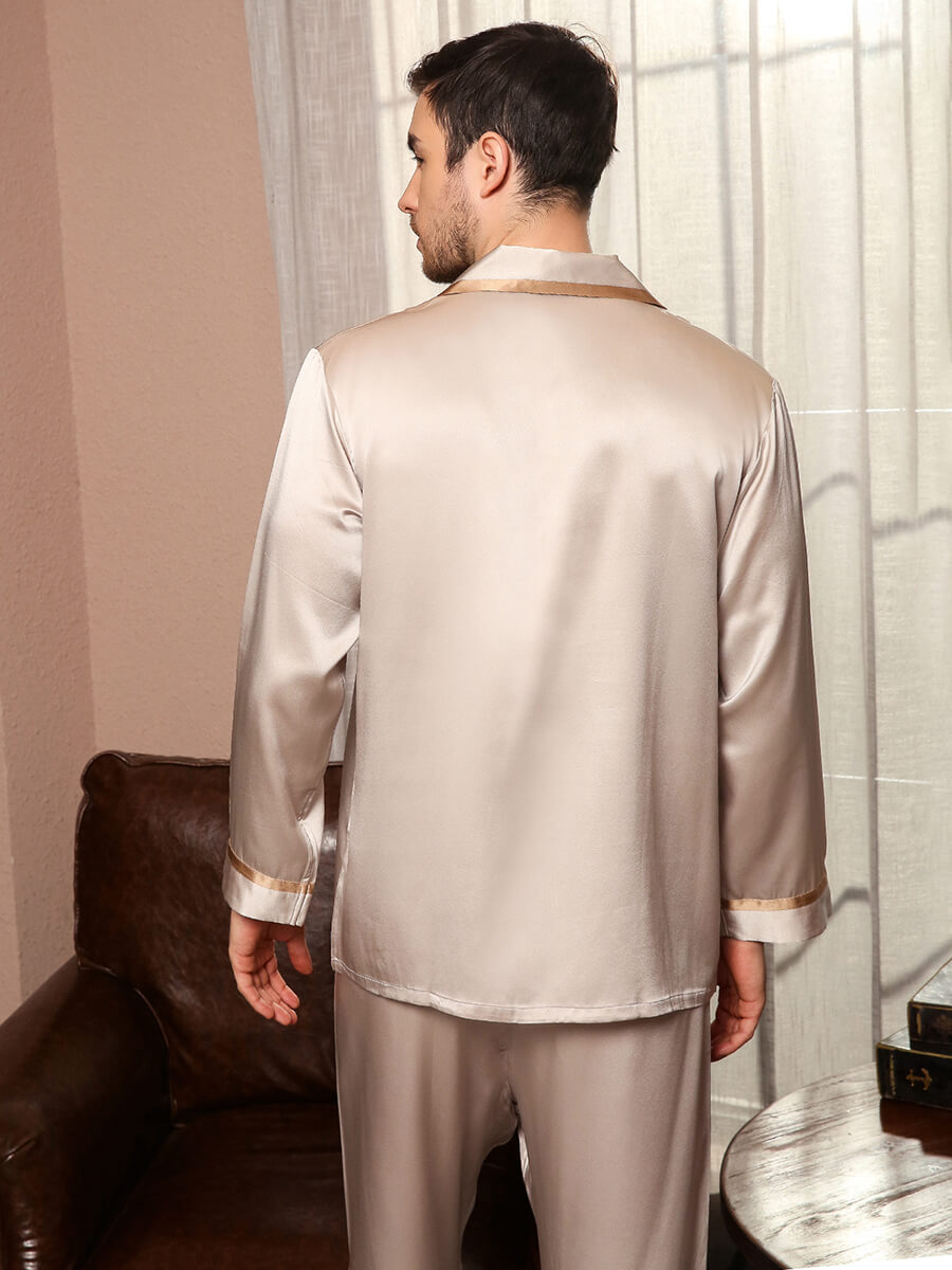 22 Momme Men's Luxurious Button-Up Piped Silk Pajama Set