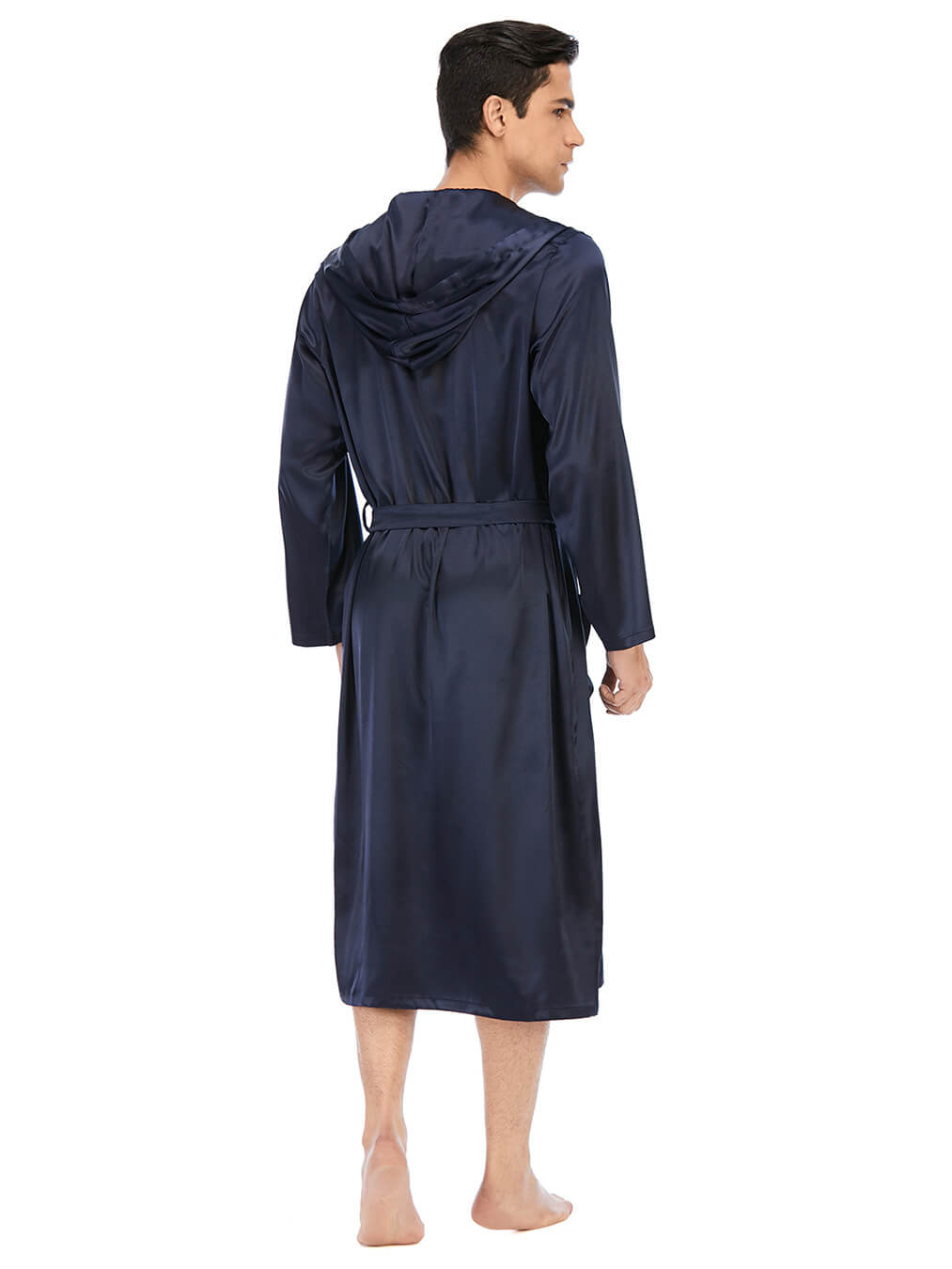22 Momme Men's Hooded Long Silk Robe with Belt and Pockets