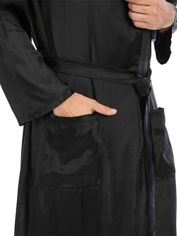 22 Momme Men's Hooded Long Silk Robe with Belt and Pockets