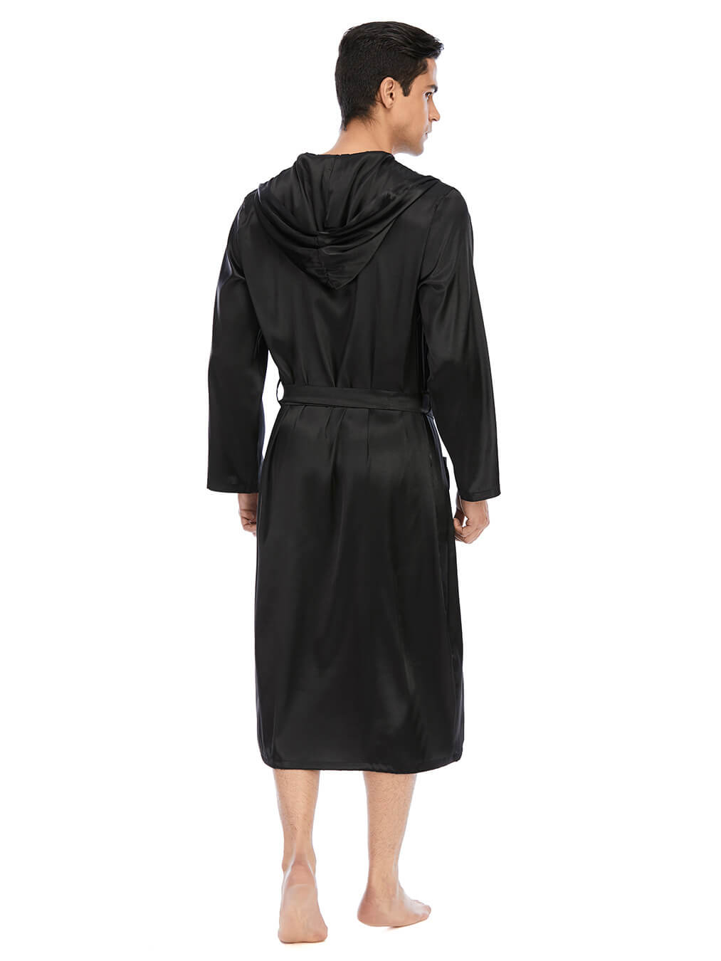 22 Momme Men's Hooded Long Silk Robe with Belt and Pockets