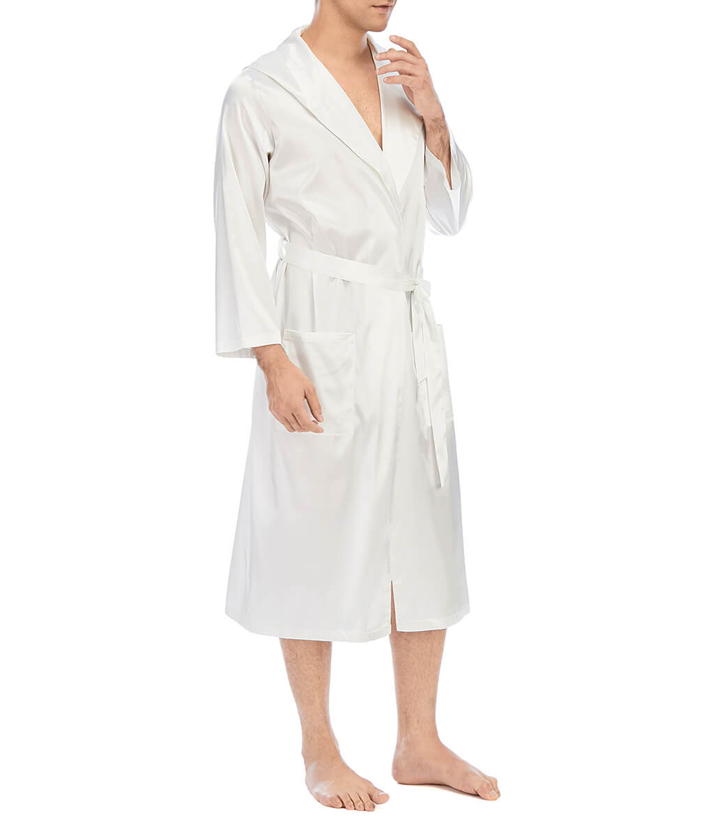 22 Momme Men's Hooded Long Silk Robe with Belt and Pockets