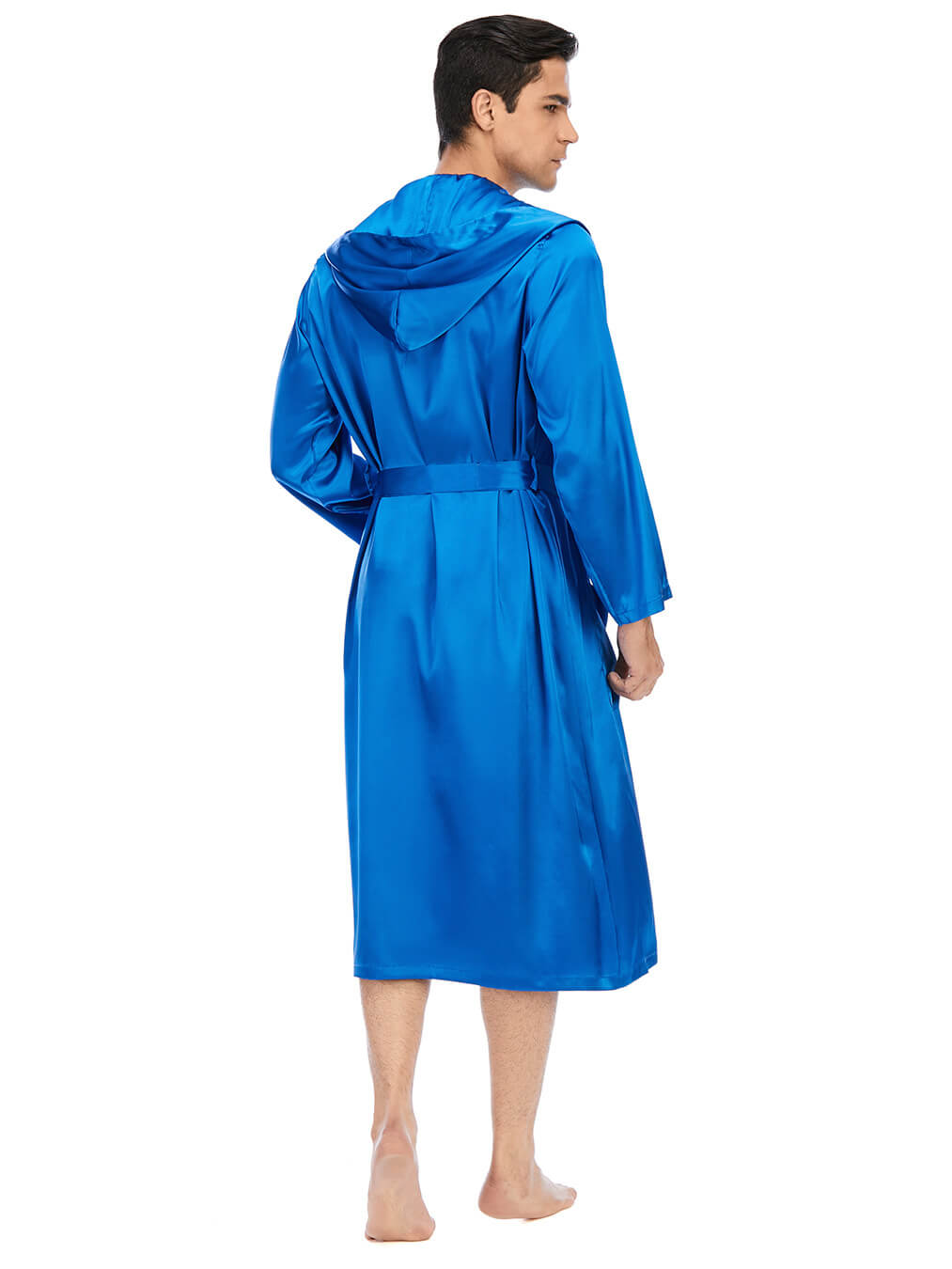 22 Momme Men's Hooded Long Silk Robe with Belt and Pockets