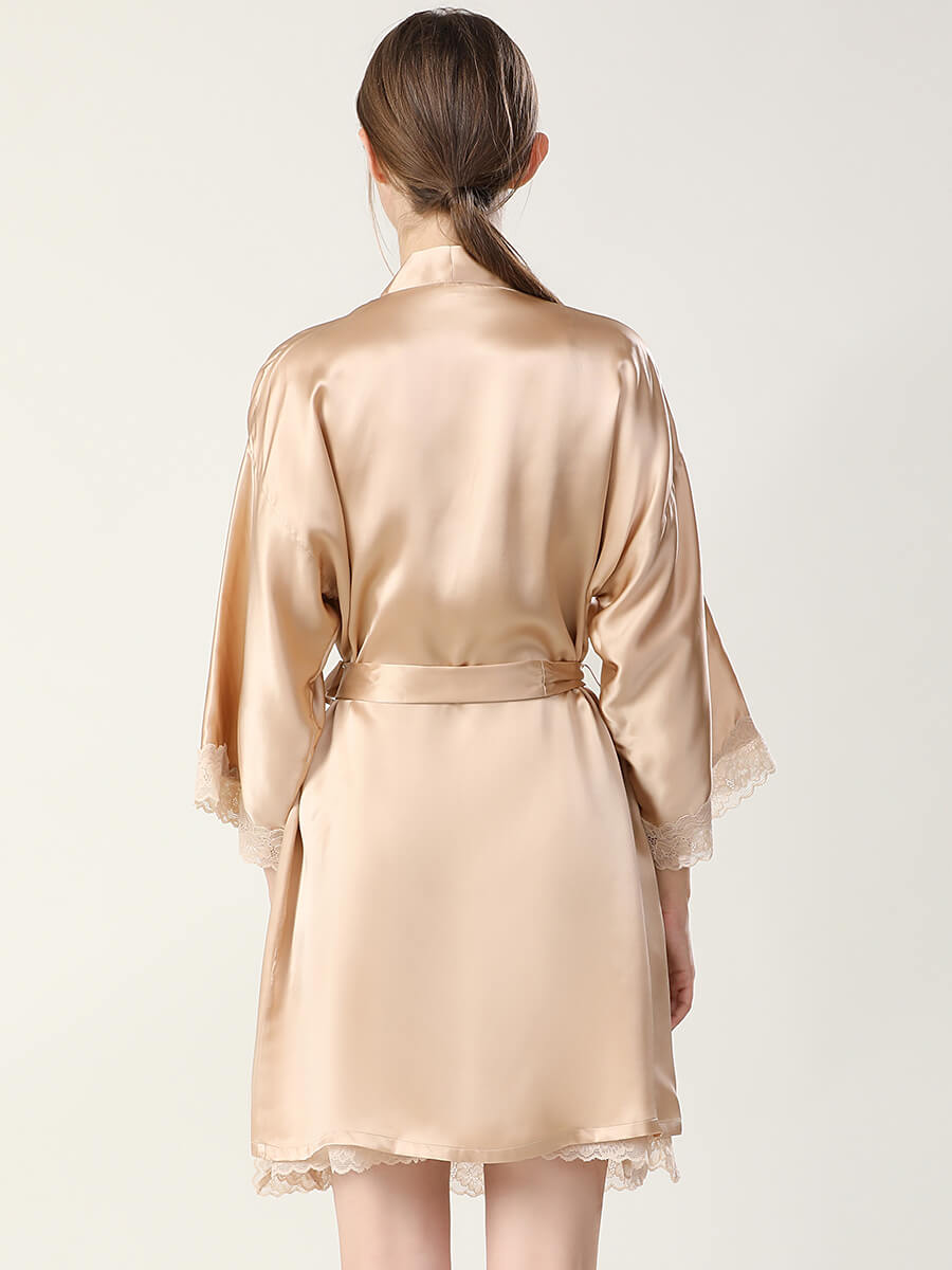 22 Momme Silk Lace-Trim Chemise and Kimono Robe Set