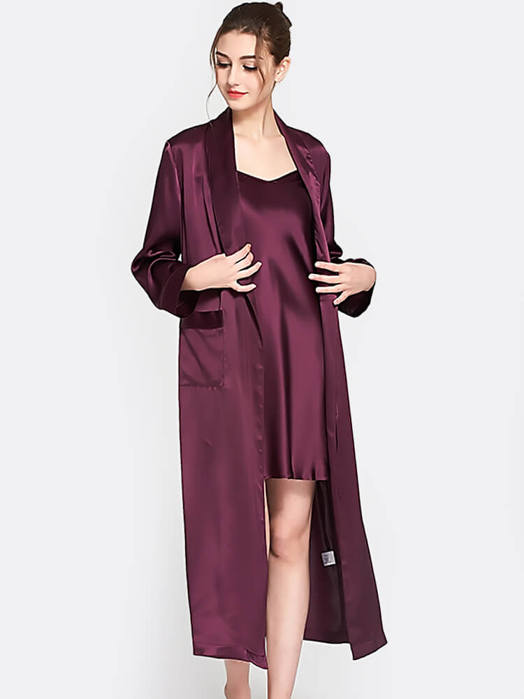 22 Momme Mulberry Silk Chemise and Robe Two-Piece Sleepwear Set