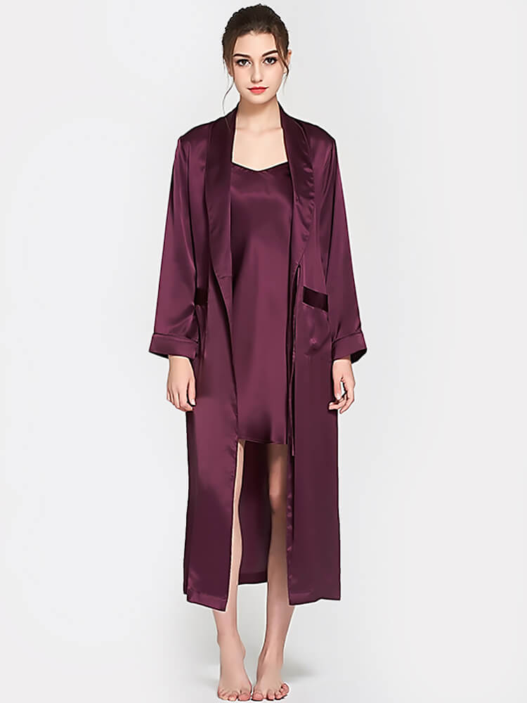 22 Momme Mulberry Silk Chemise and Robe Two-Piece Sleepwear Set