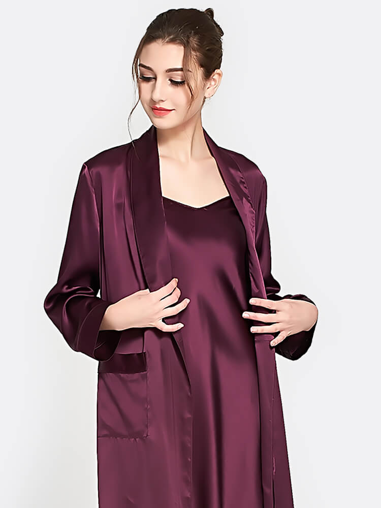 22 Momme Mulberry Silk Chemise and Robe Two-Piece Sleepwear Set