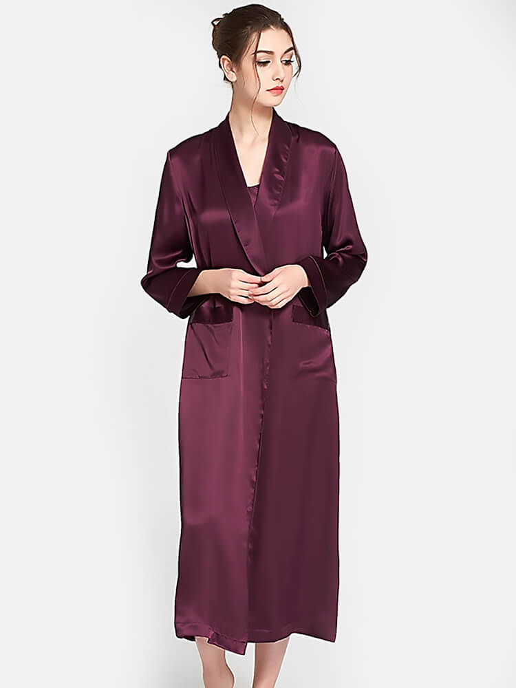 22 Momme Mulberry Silk Chemise and Robe Two-Piece Sleepwear Set