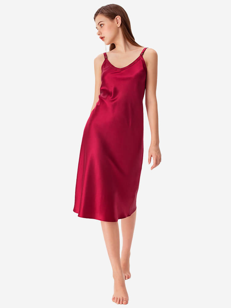 22 Momme Comfortable Wide-Strap V-Neck Midi Silk Slip Nightgown