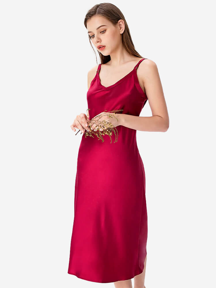 22 Momme Comfortable Wide-Strap V-Neck Midi Silk Slip Nightgown