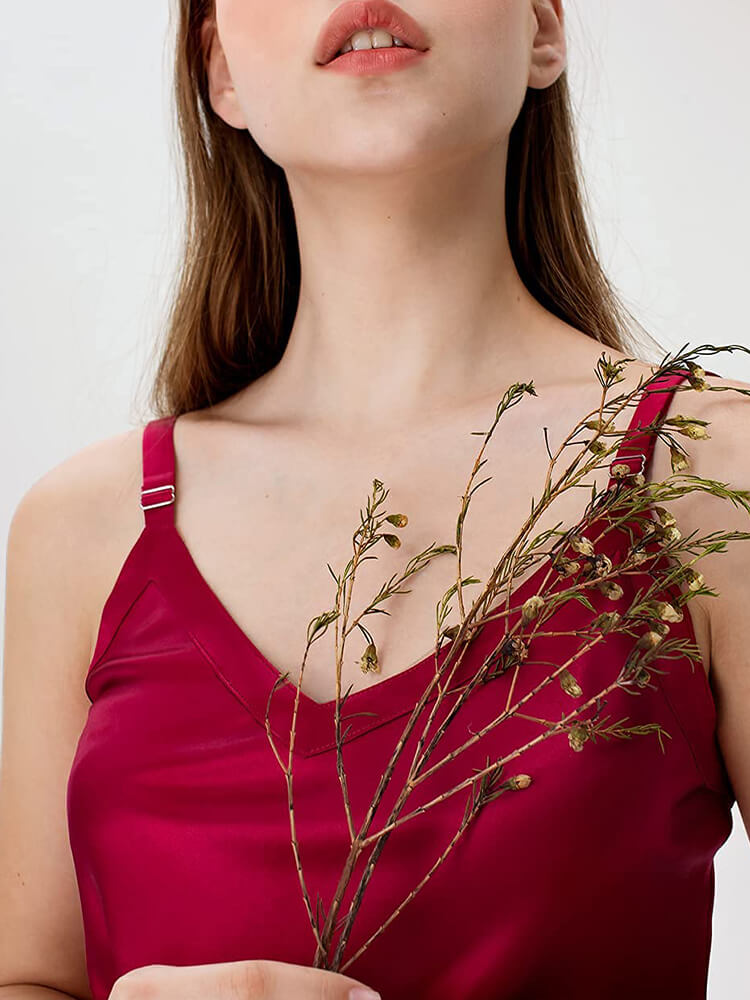 22 Momme Comfortable Wide-Strap V-Neck Midi Silk Slip Nightgown