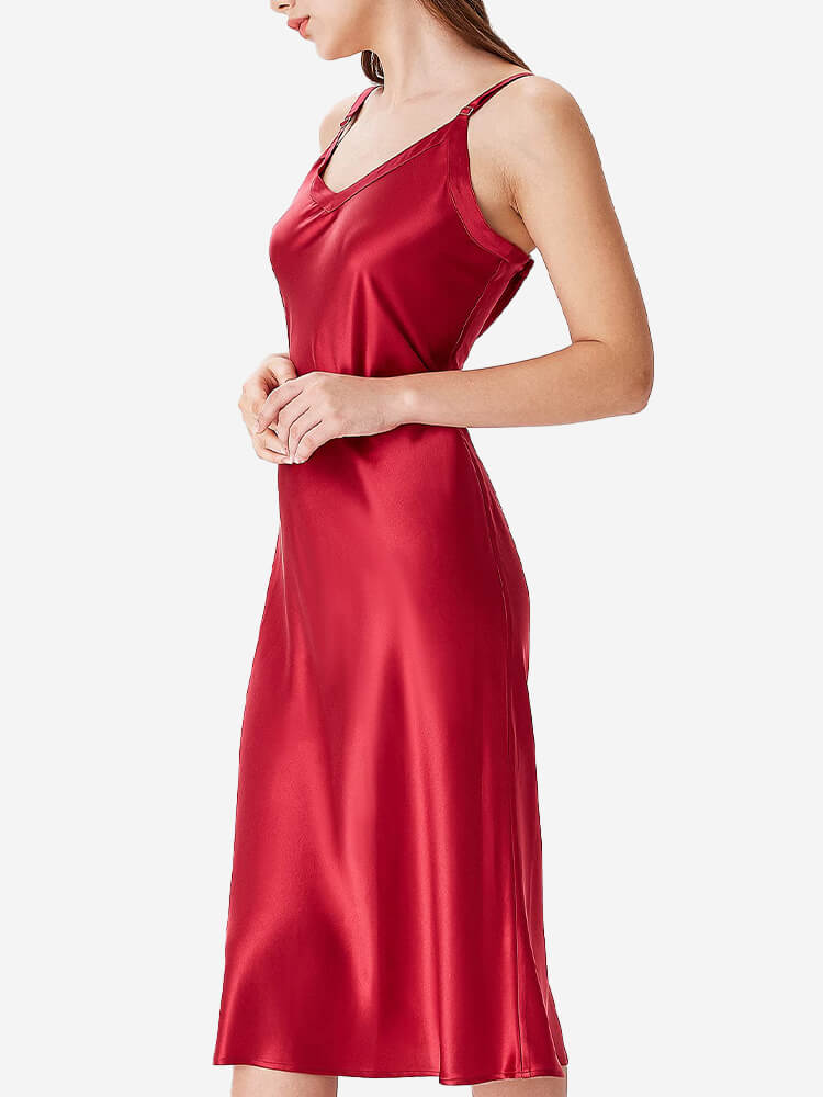 22 Momme Comfortable Wide-Strap V-Neck Midi Silk Slip Nightgown