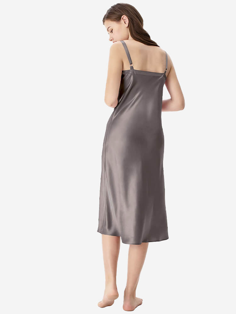 22 Momme Comfortable Wide-Strap V-Neck Midi Silk Slip Nightgown