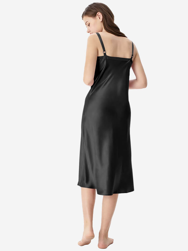 22 Momme Comfortable Wide-Strap V-Neck Midi Silk Slip Nightgown