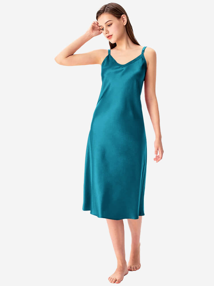 22 Momme Comfortable Wide-Strap V-Neck Midi Silk Slip Nightgown