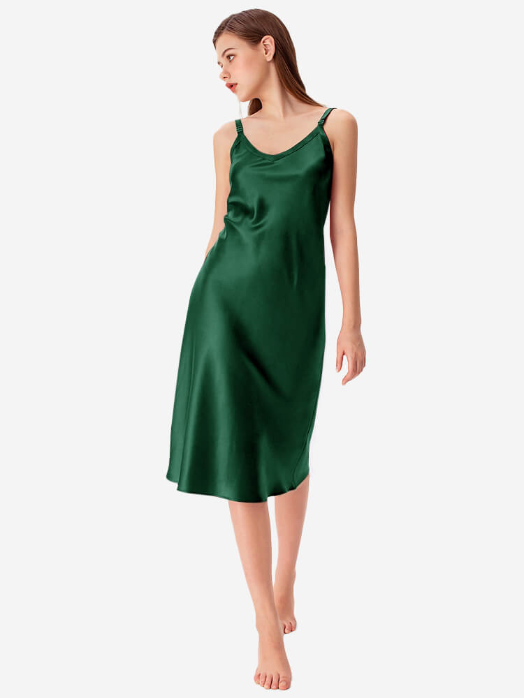 22 Momme Comfortable Wide-Strap V-Neck Midi Silk Slip Nightgown