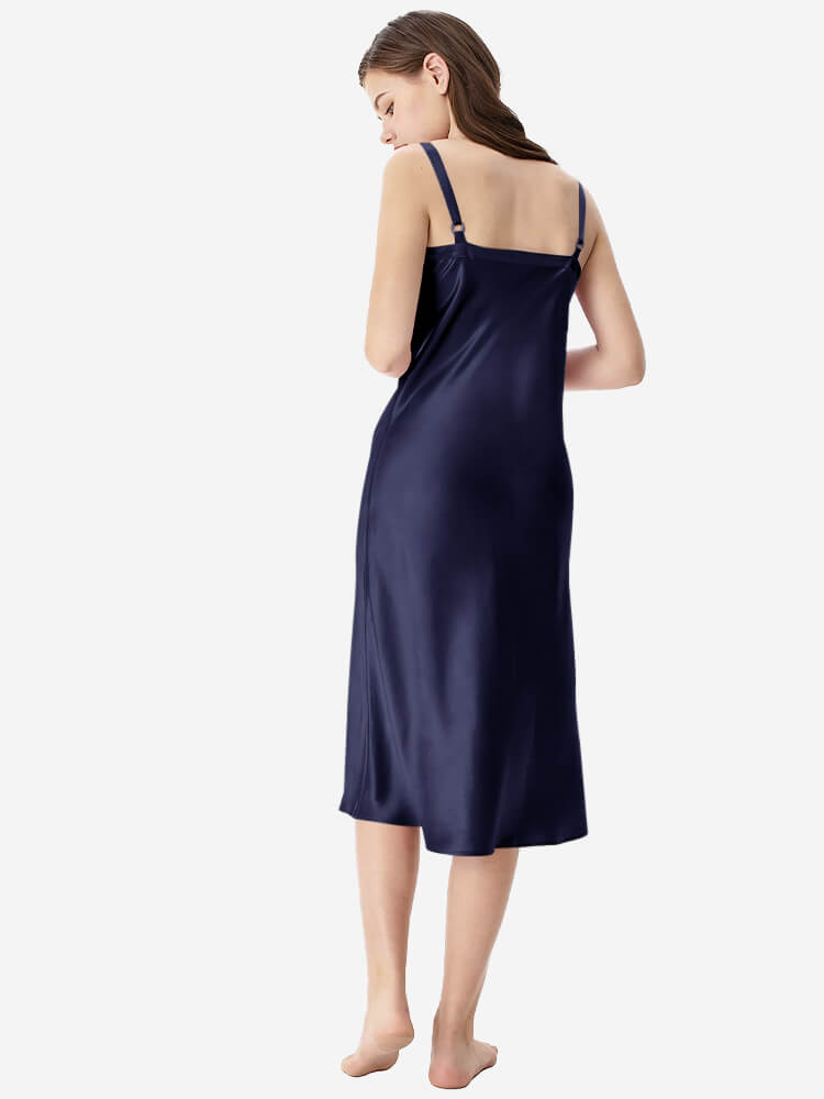 22 Momme Comfortable Wide-Strap V-Neck Midi Silk Slip Nightgown