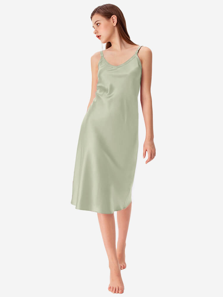 22 Momme Comfortable Wide-Strap V-Neck Midi Silk Slip Nightgown
