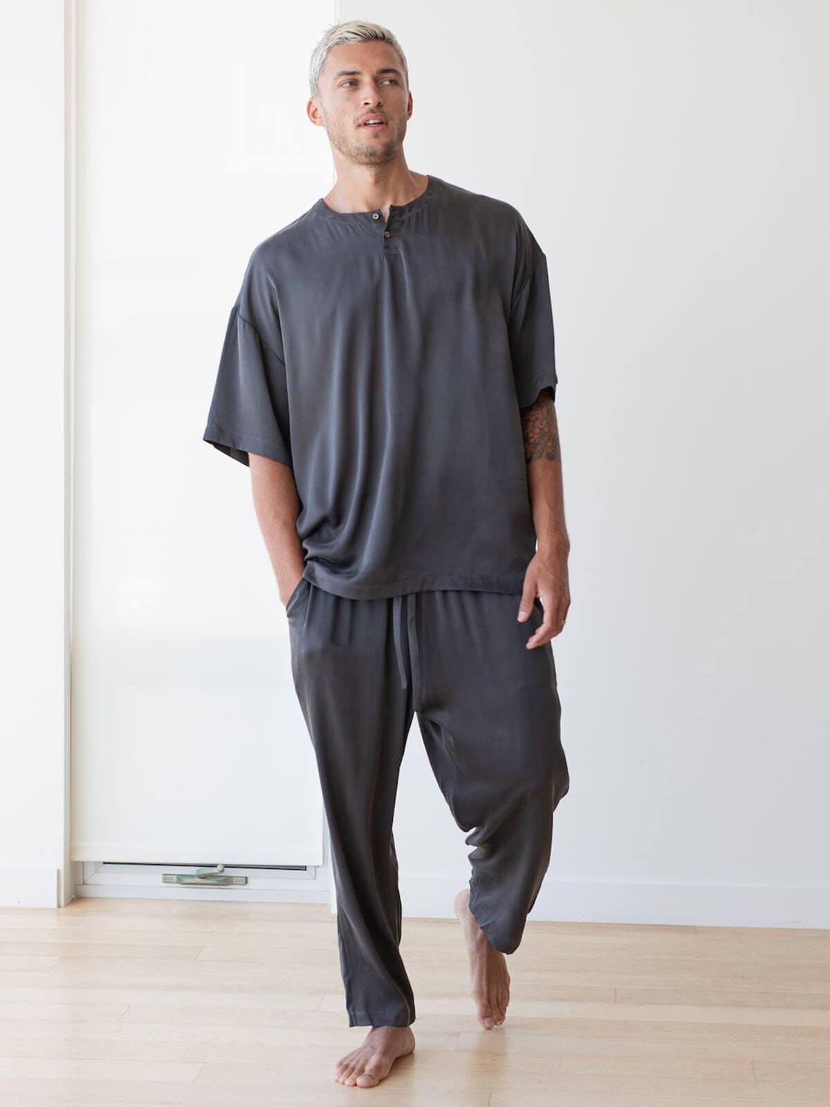 22 Momme Short Sleeve Silk Pajama Pants Set for Men