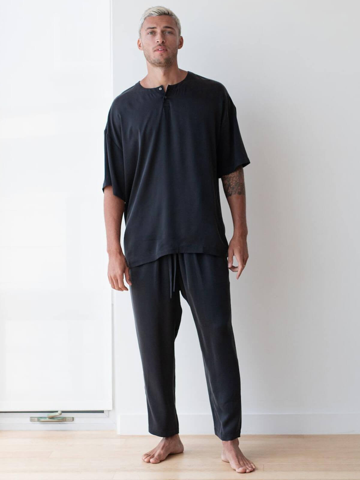 22 Momme Short Sleeve Silk Pajama Pants Set for Men