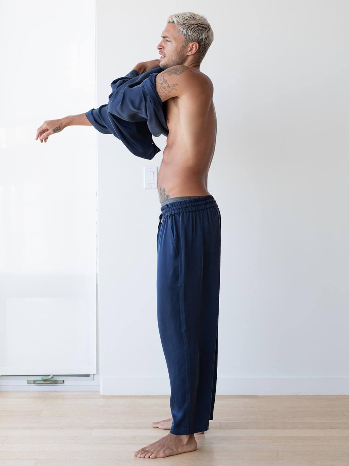 22 Momme Short Sleeve Silk Pajama Pants Set for Men