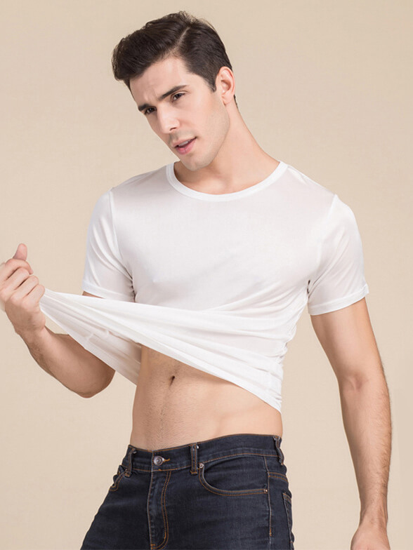 Men's Summer Round Neck 100% Silk Knitted T-shirt