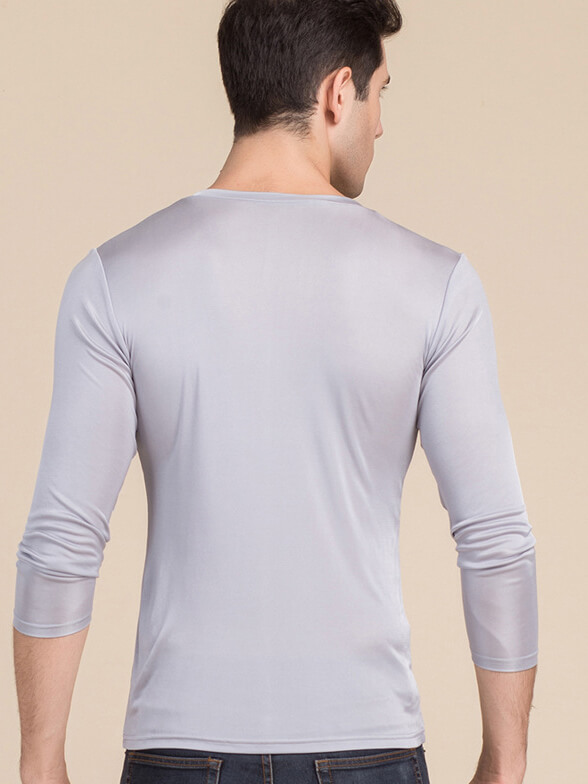 Mens Silk Knit V-neck Long-sleeved Bottoming Shirts