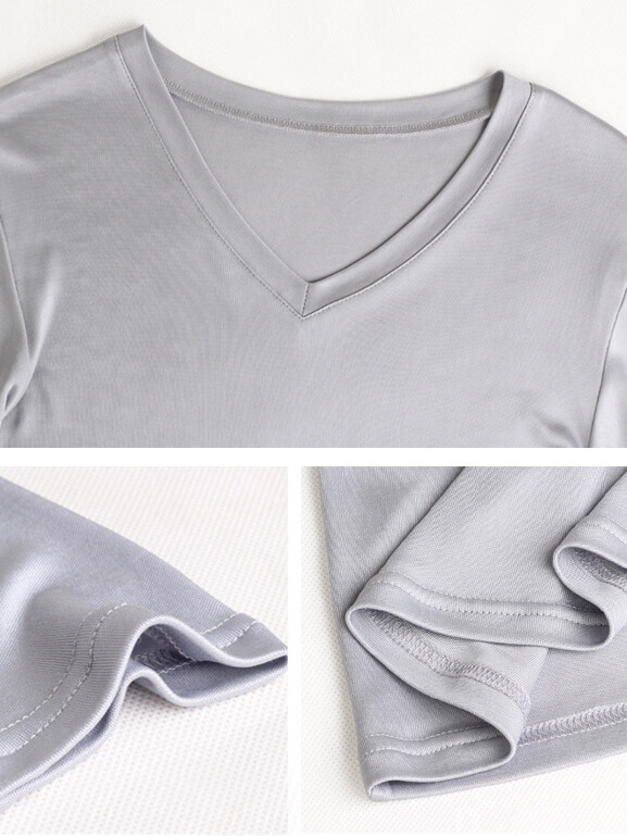 Mens Silk Knit V-neck Long-sleeved Bottoming Shirts