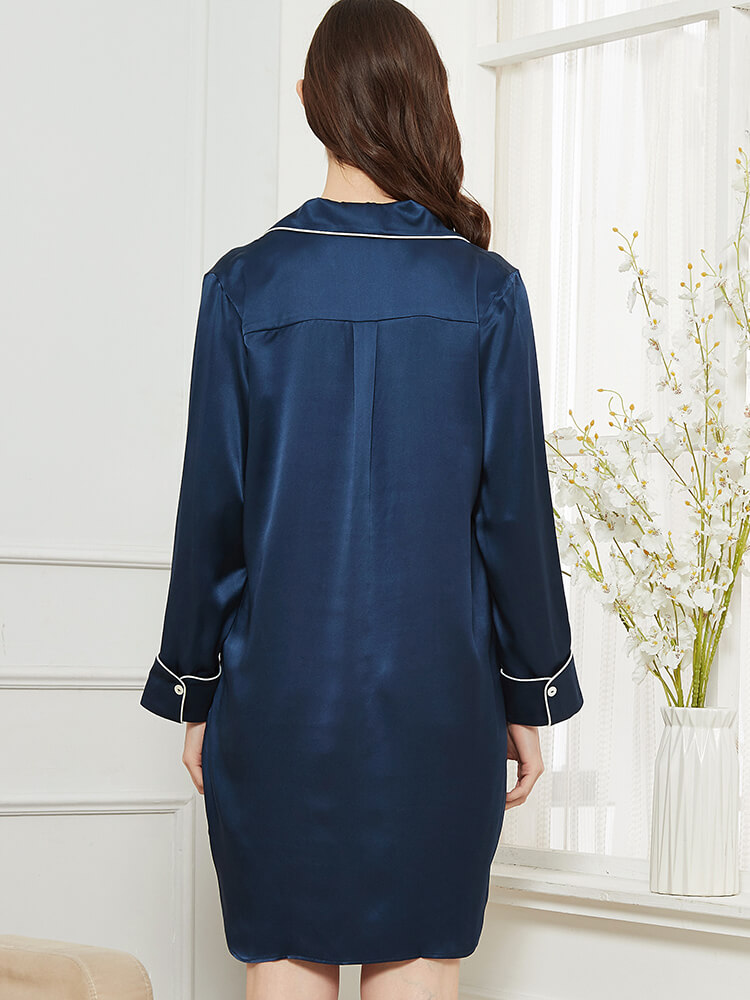 22 Momme Luxurious Roll Cuff Silk Button-Down Nightshirt
