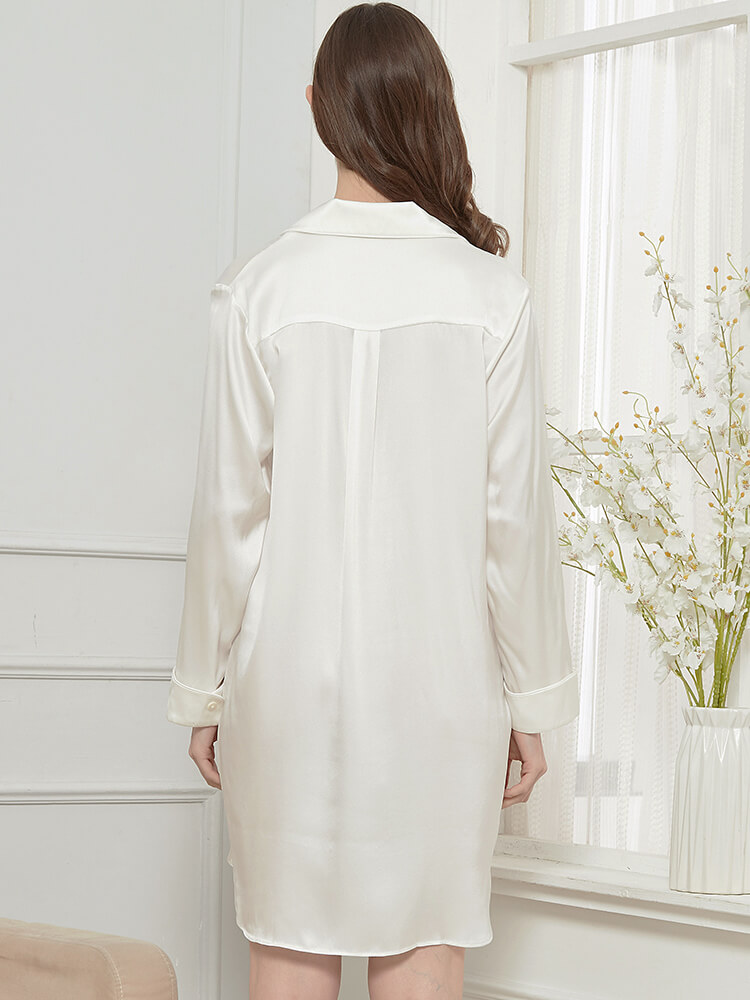 22 Momme Luxurious Roll Cuff Silk Button-Down Nightshirt