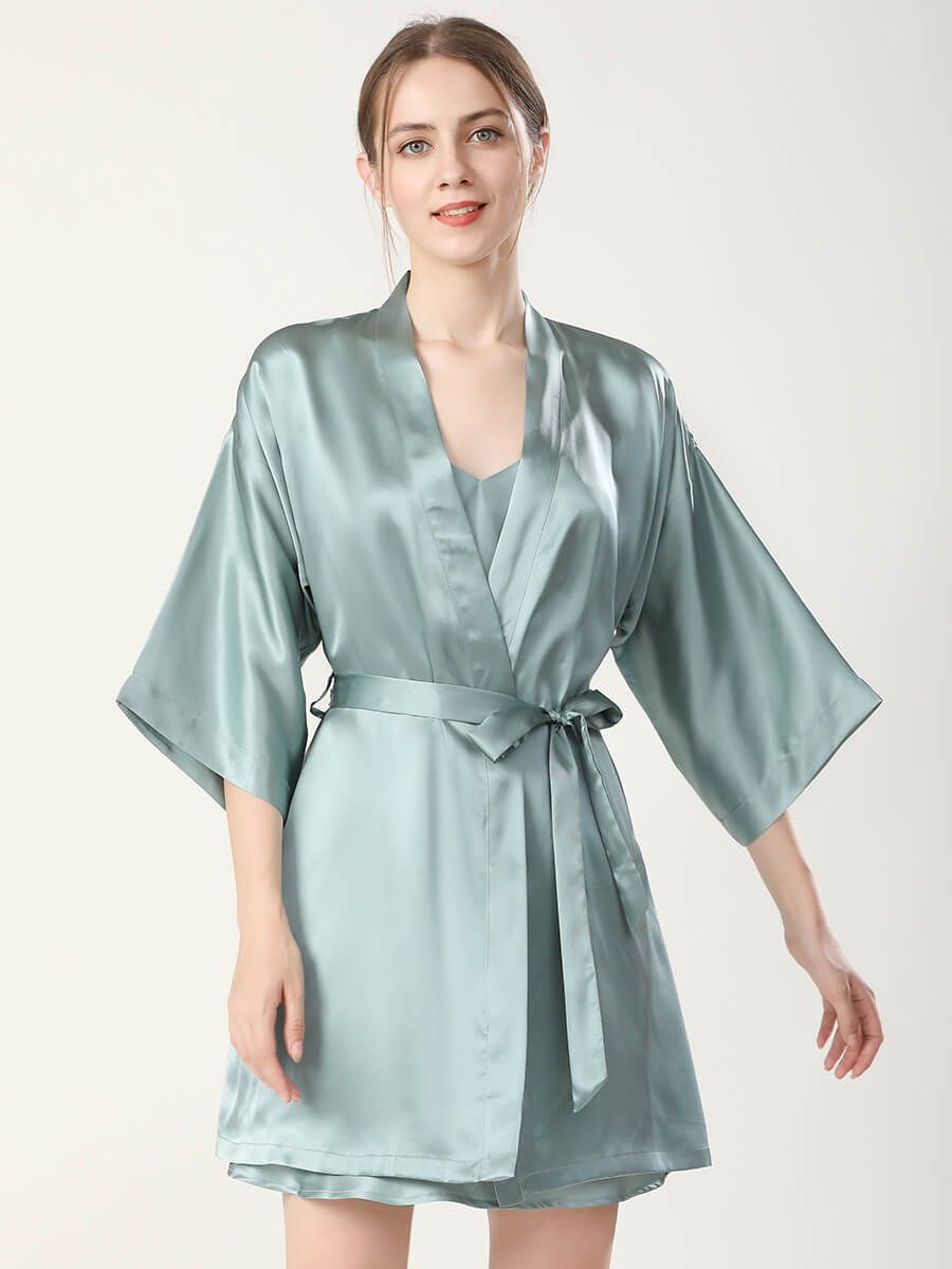 22 Momme Mulberry Silk Chemise and Kimono Robe Set