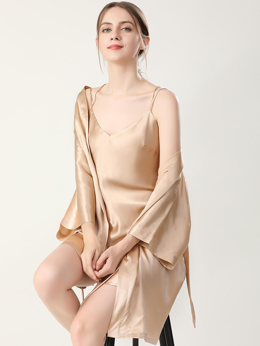 22 Momme Mulberry Silk Chemise and Kimono Robe Set