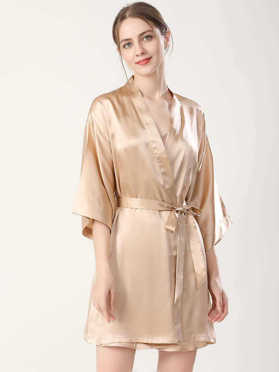 22 Momme Mulberry Silk Chemise and Kimono Robe Set