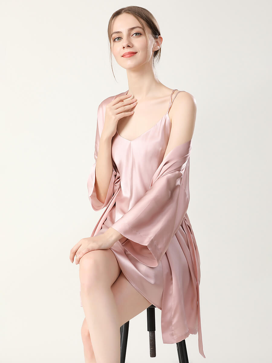 22 Momme Mulberry Silk Chemise and Kimono Robe Set