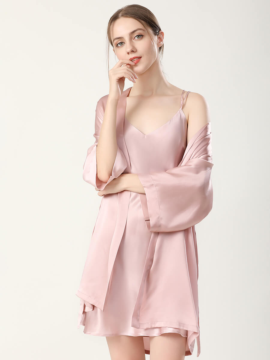 22 Momme Mulberry Silk Chemise and Kimono Robe Set
