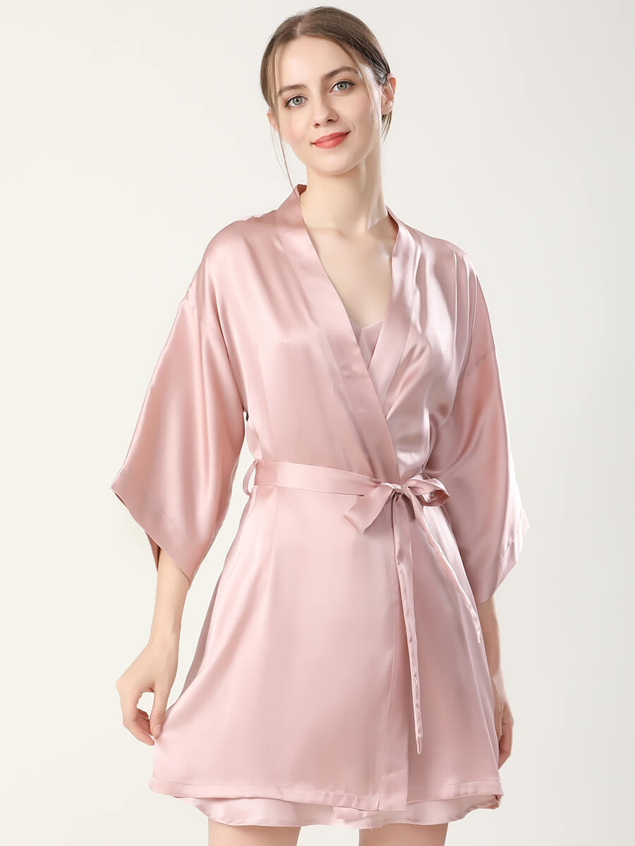 22 Momme Mulberry Silk Chemise and Kimono Robe Set