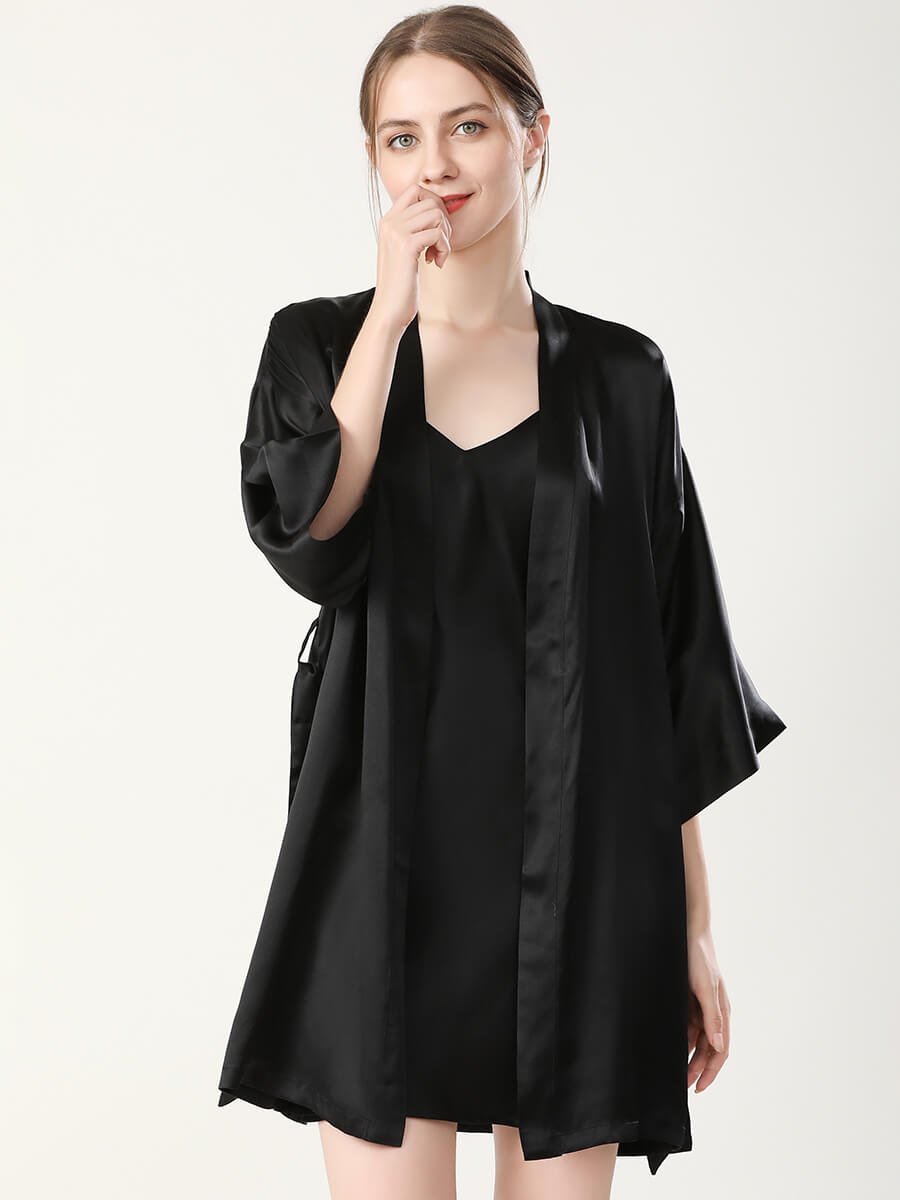 22 Momme Mulberry Silk Chemise and Kimono Robe Set