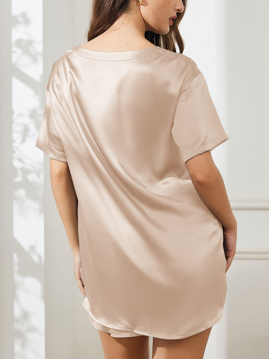 22 Momme Two-Piece Crewneck Silk T-Shirt and Pajama Shorts Set