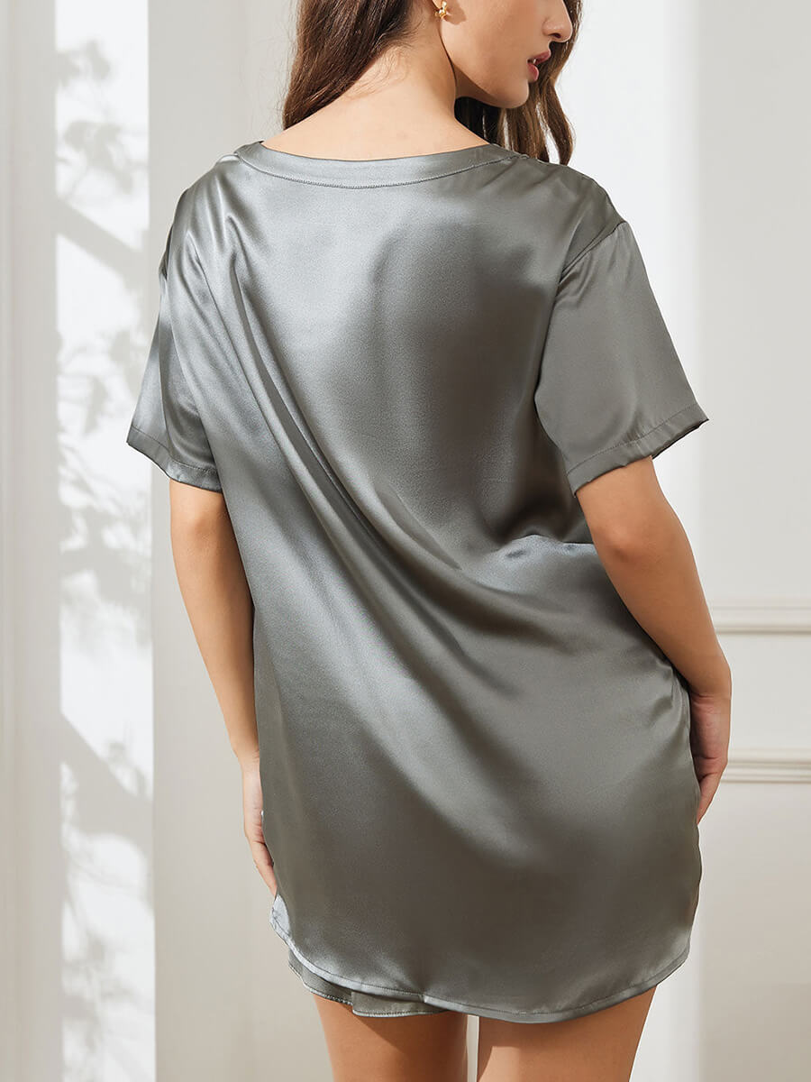 22 Momme Two-Piece Crewneck Silk T-Shirt and Pajama Shorts Set