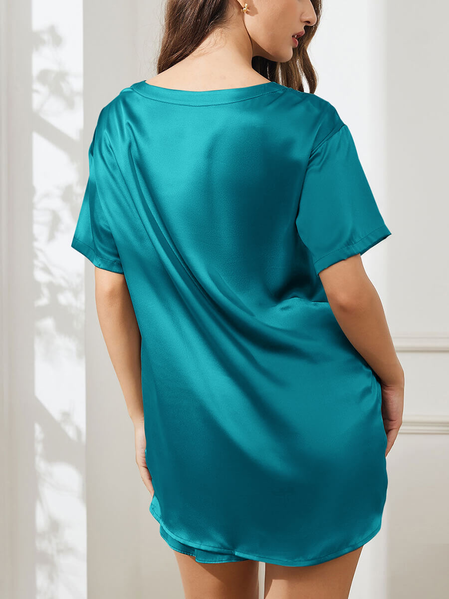 22 Momme Two-Piece Crewneck Silk T-Shirt and Pajama Shorts Set