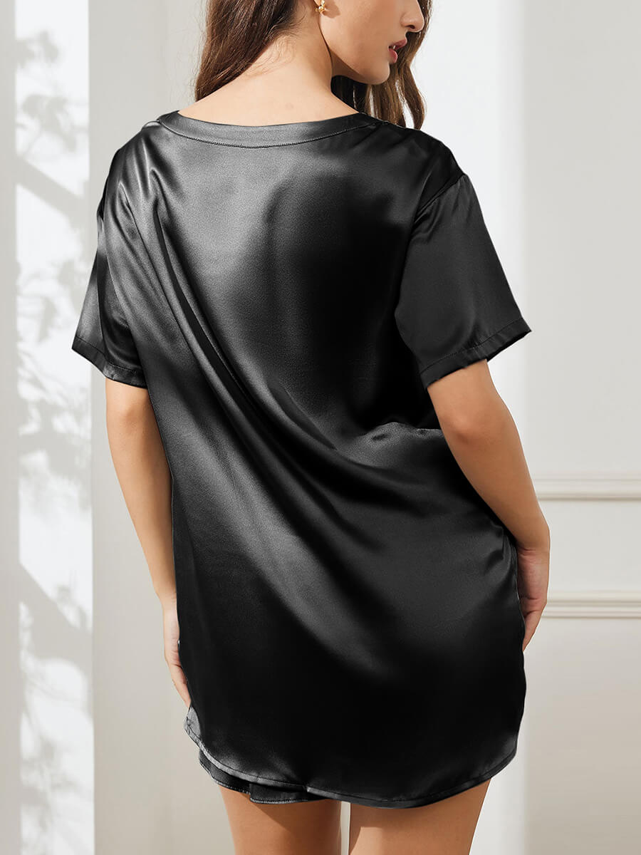 22 Momme Two-Piece Crewneck Silk T-Shirt and Pajama Shorts Set