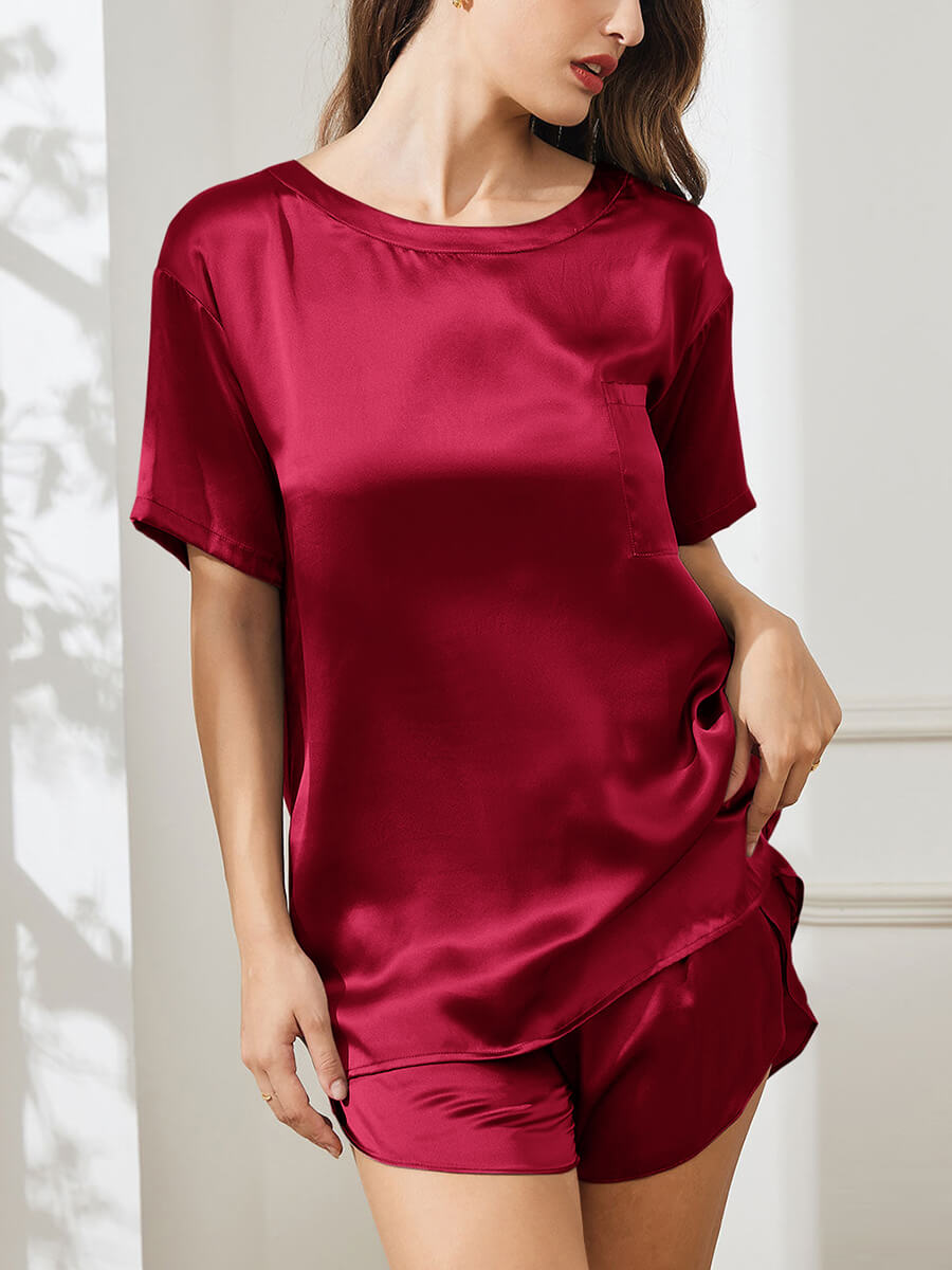 22 Momme Two-Piece Crewneck Silk T-Shirt and Pajama Shorts Set