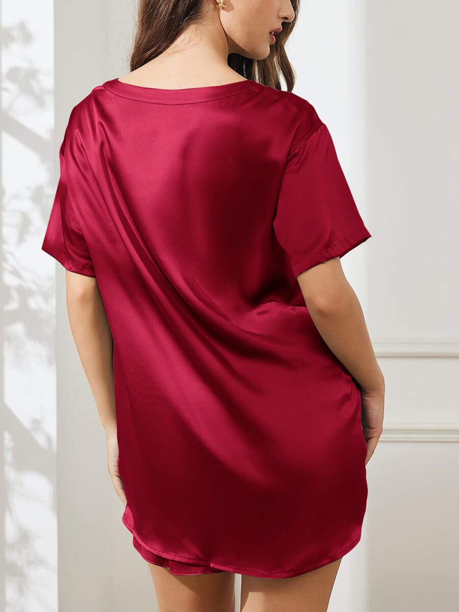 22 Momme Two-Piece Crewneck Silk T-Shirt and Pajama Shorts Set