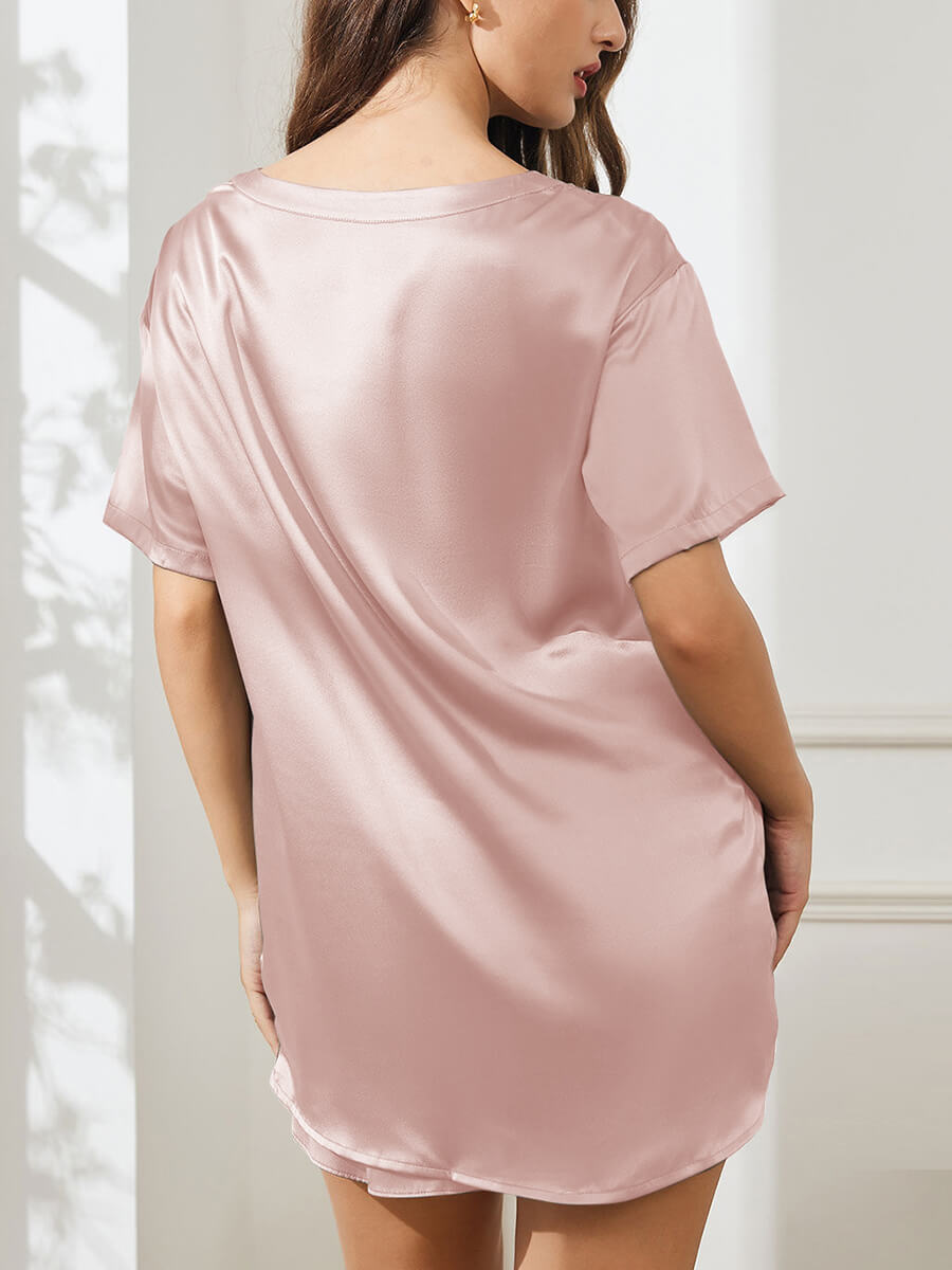 22 Momme Two-Piece Crewneck Silk T-Shirt and Pajama Shorts Set