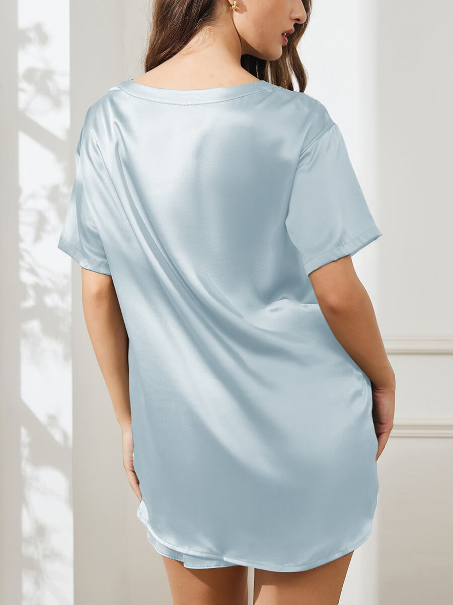 22 Momme Two-Piece Crewneck Silk T-Shirt and Pajama Shorts Set