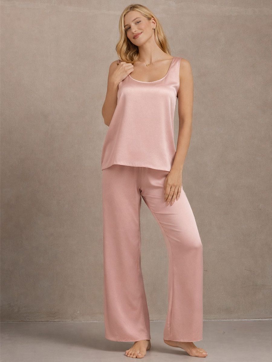 22 Momme Women Silk Pajamas Sleeveless Tank Top & Wide-Leg Pants