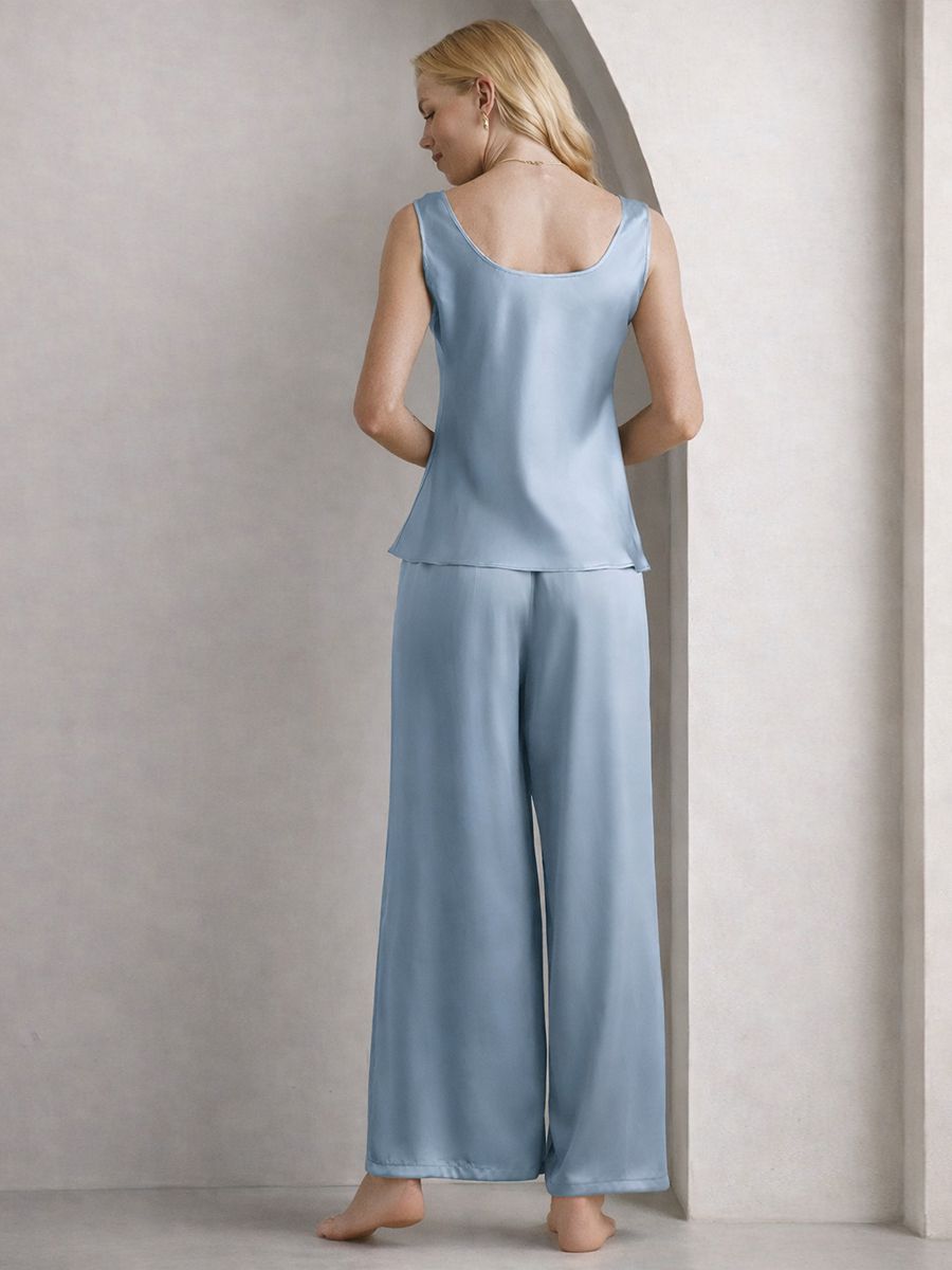 22 Momme Women Silk Pajamas Sleeveless Tank Top & Wide-Leg Pants